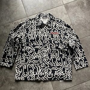 H&M Keith Haring Regular Fit Twill Shacket Jacket Black White Men Size LARGE 80s